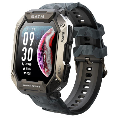 Smart Watch C20 Plus ütésálló 5ATM vízálló outdoor telefonfunkciós okosóra - szürke terepmintás