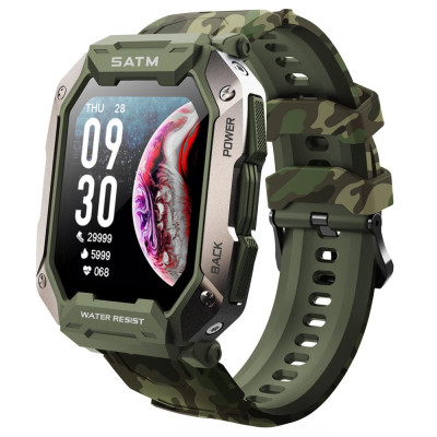 Smart Watch C20 Plus ütésálló 5ATM vízálló outdoor telefonfunkciós okosóra - zöld terepmintás