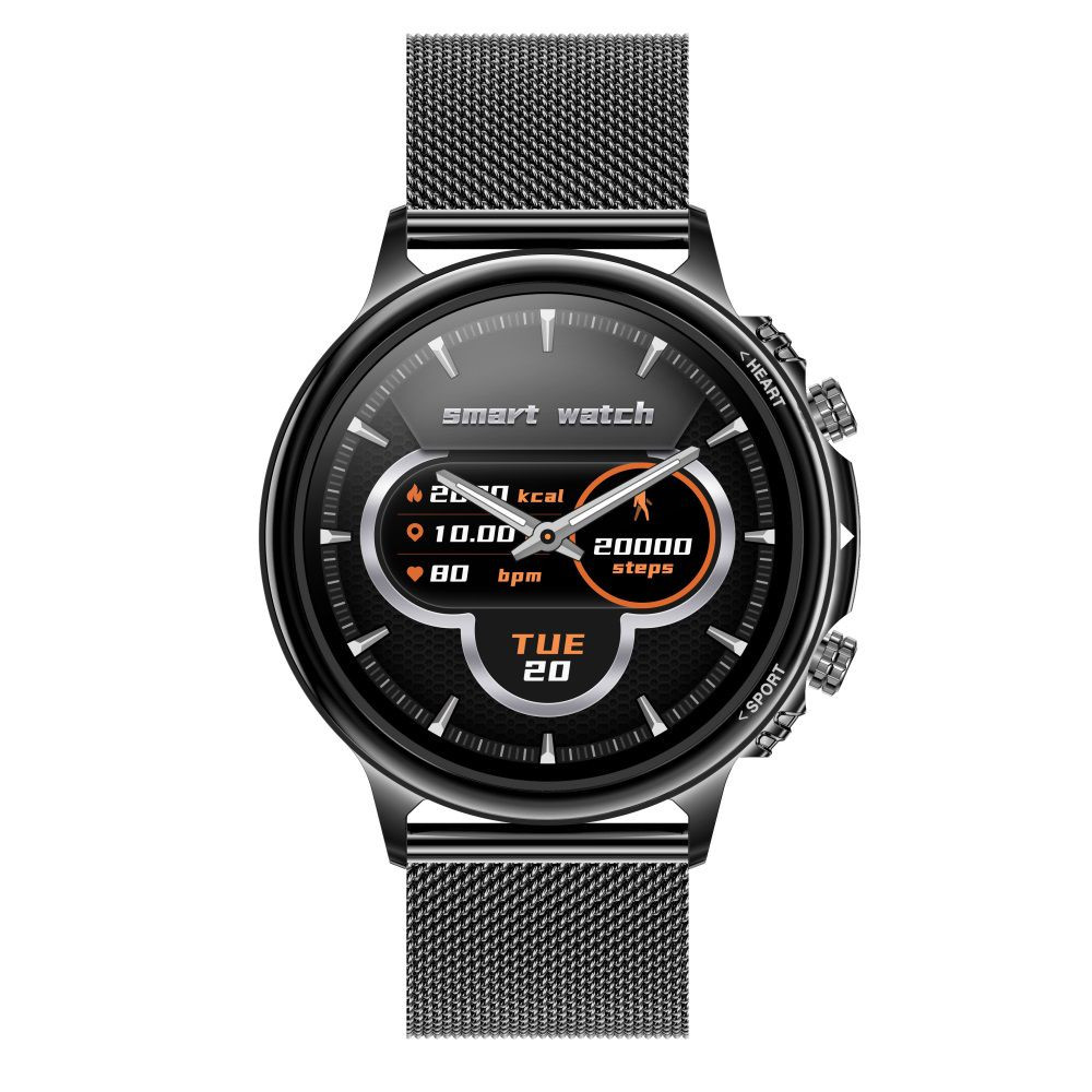Smart Watch CF85 nagy méretű hívásfunkciós okosóra szőtt fémszíjjal - fekete