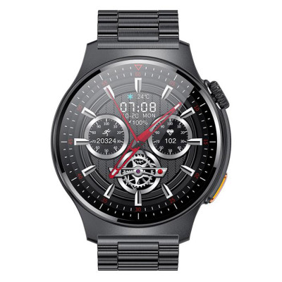 Smart Watch QW49 fémszíjas magyar menüs okosóra telefon funkciókkal - fekete + ajándék gumiszíj